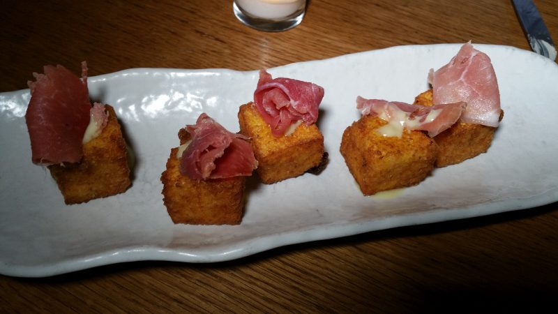 Crispy Grits with country ham and bourbon aioli