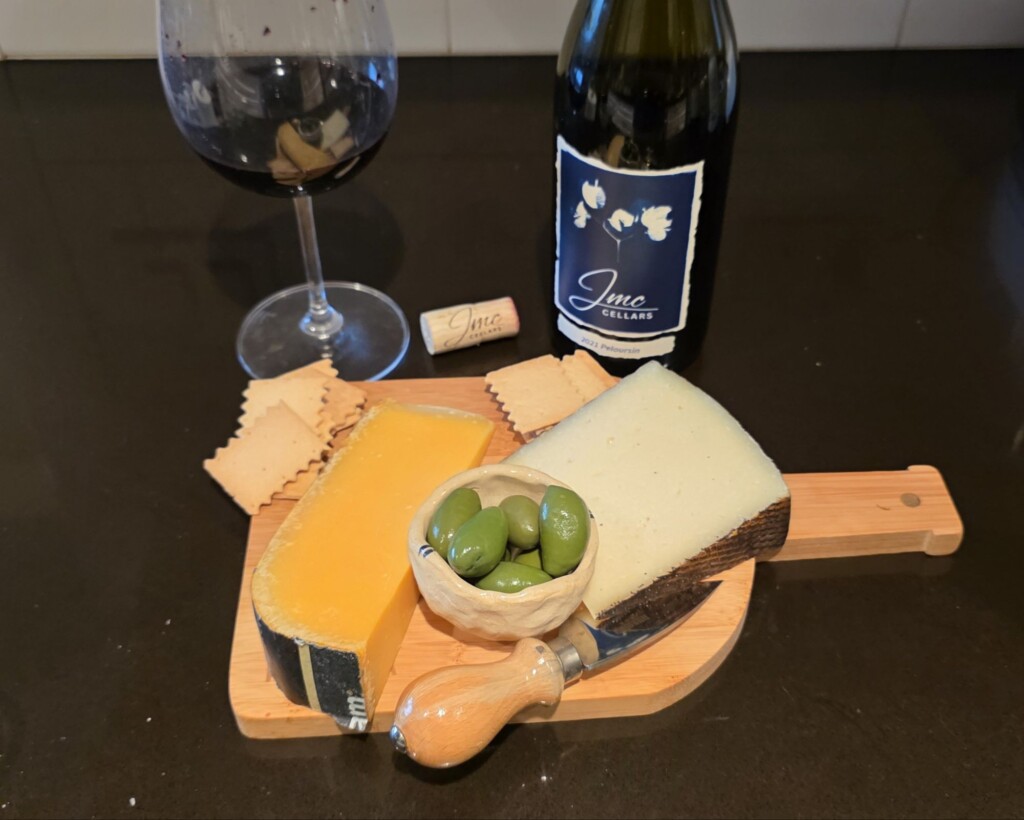 JMC Cellars 2021 Peloursin, Ripkin Vineyard, Lodi with a cheese board Please The Palate Wine of the Week: JMC Cellars 2021 Peloursin, Ripkin Vineyard, Lodi