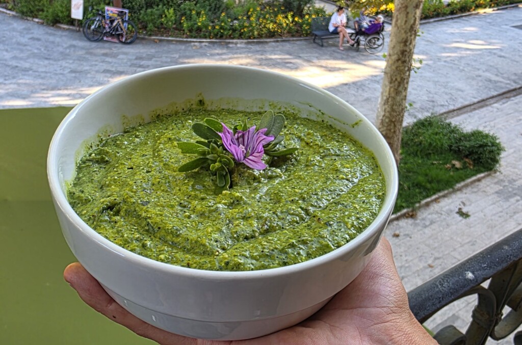 Purslane pesto Foraging and Cooking at Fattoria La Maliosa in Maremma, Tuscany